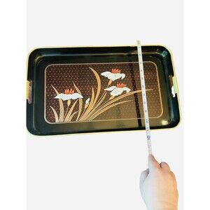 Lacquerware Hand Decorated Floral Tray  -Shikki Ware Ayame- Made In Japan